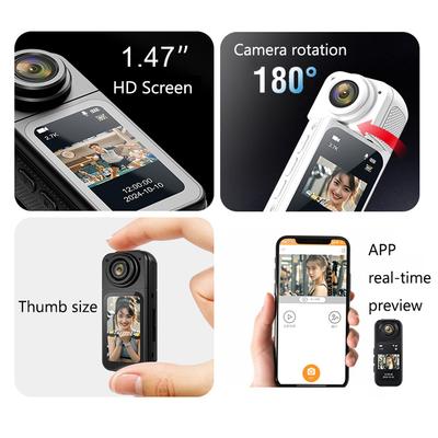 2.7K Thumb Camera 1.47 Inch HD Screen 180° Rotate Sports Cycling Recorder Magnetic Attraction Outdoor Pocket Action Camcorder