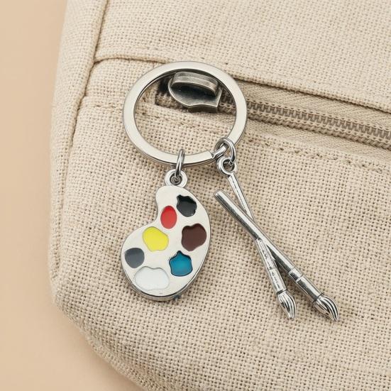2PCS Palette Keychain with Metal Chain Buckle Keyring Easy Carry Durable Alloy Artistic Palette Shape Key Holder for Art Lovers Bag Charms