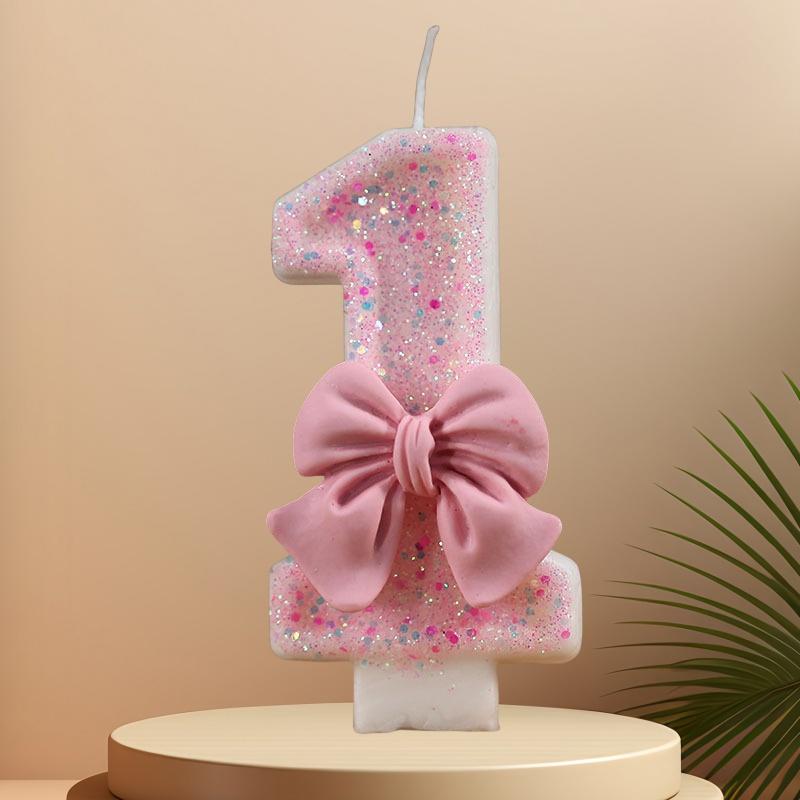 Cute Pink Bow 3D Number Cake Candles for Birthday Party Decorations Birthday Decoration Cake Decorating Tools gender reveal NONE