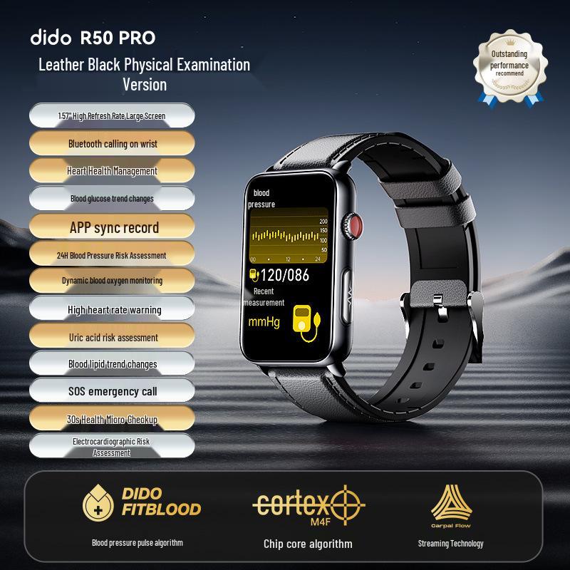 DIDO R50 Smart Bracelet: Health Monitoring with Blood Pressure, ECG, Heart Rate, Blood Oxygen, Sleep Tracking, Bluetooth Call, and SOS Trend Alerts.