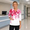 Women's Floral Print V-Neck Scrub Top with Pockets, 3/4 Sleeves and Side Slits for Uniform