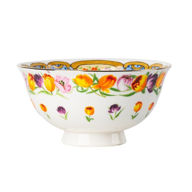 Tulip Rice Bowl Household Bone China Tableware Retro Rice Bowl Soup Bowl Noodle Bowl High Value Bowl Small Bowl