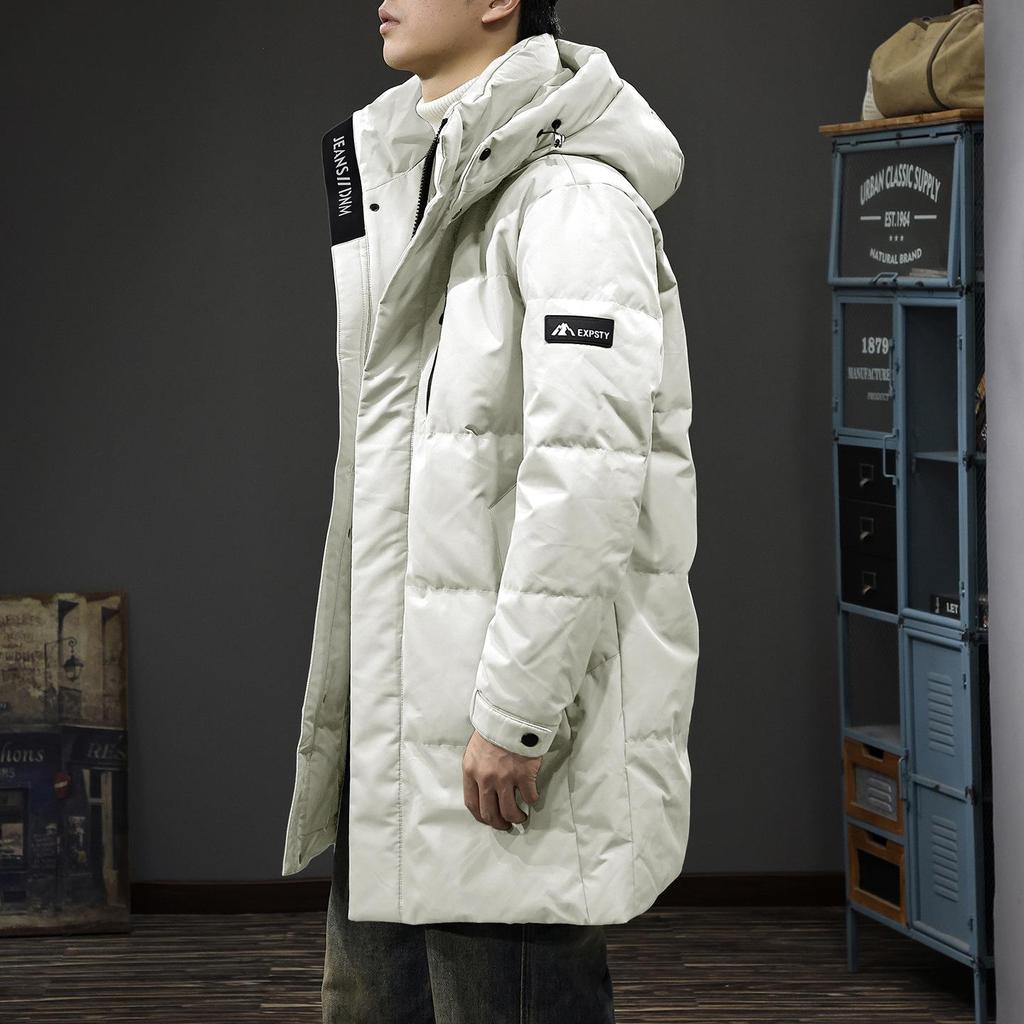 Winter 2025 Men's Hooded Mid-Length Down Jacket - 90% Duck Down, Warm and Trendy Outerwear