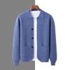 Men'S 100 Pure Wool Knitted Cardigan Lapel Button-Down Sweater Loose Plus Size Business High-End Jacket Trendy
