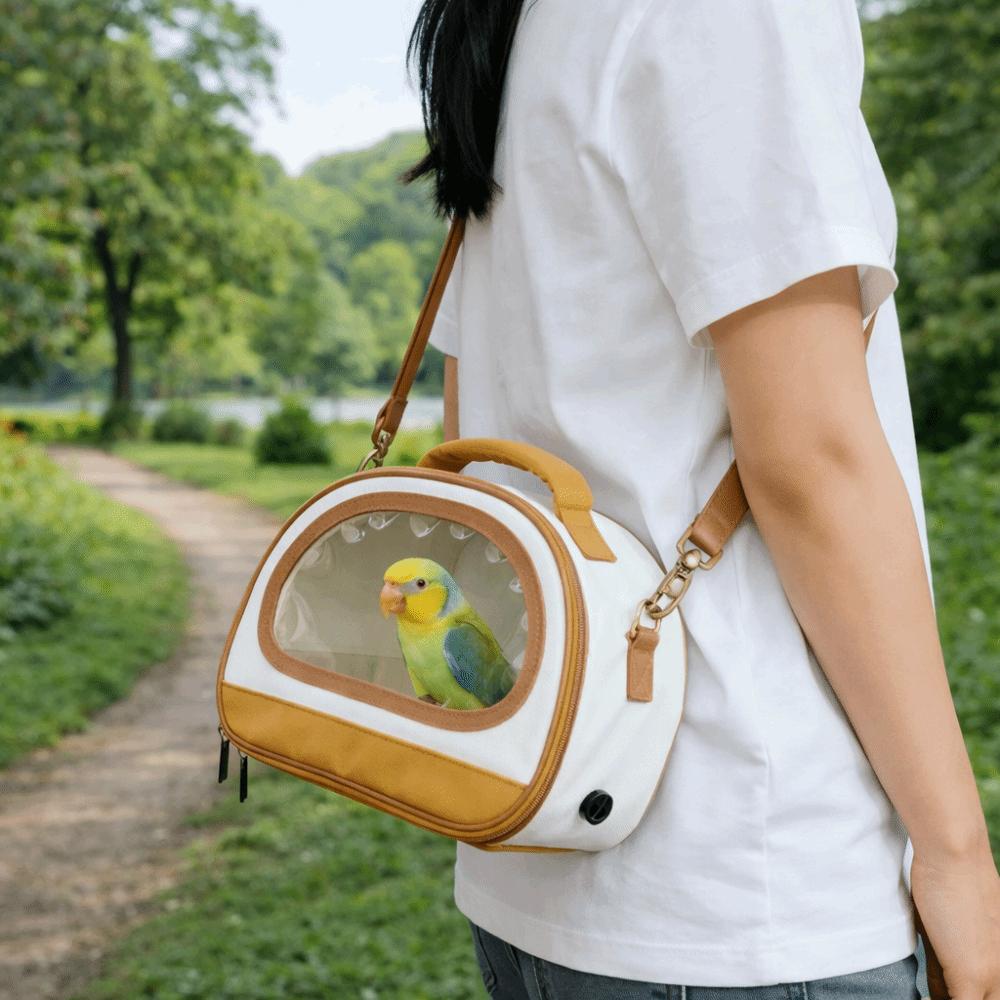 Folding Parrot Carrier Bag Transparent Window Breathable Holes Parrot Out Bag with Tray Wooden Stand Pet Travel Cage Outdoor