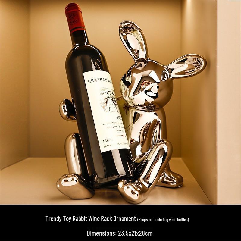 Elegant Ceramic Bear Wine Rack: Red Wine Display and Cup Holder for Luxurious Living Room Decor