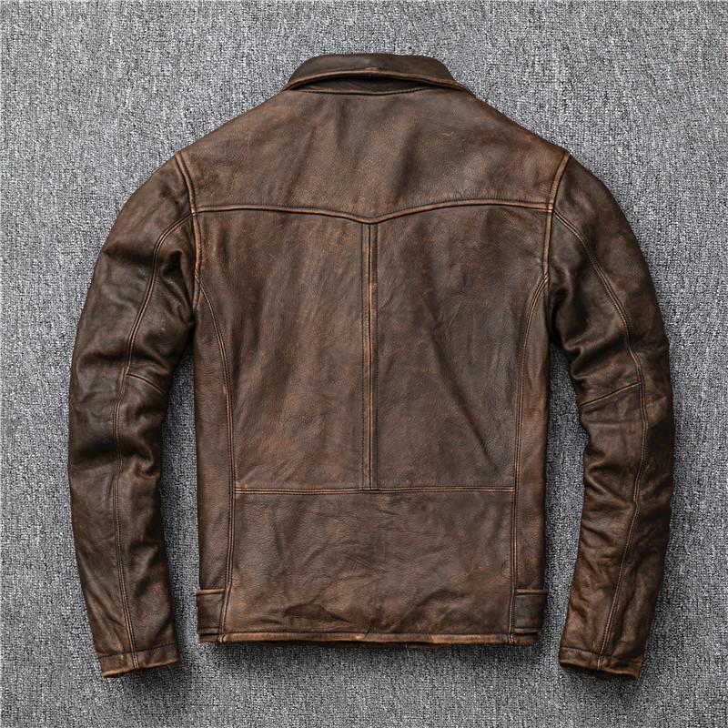 Męska kurtka skórzana w stylu retro w trudnej sytuacji, pierwsza warstwa odzieży skórzanej ze skóry bydlęcej, odzież motocyklowa Stonewashed, odzież motocyklowa