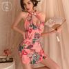 Sex underwear retro stand-up collar high-end cheongsam sexy uniform nightclub tight sleeveless hip-wrapped printing