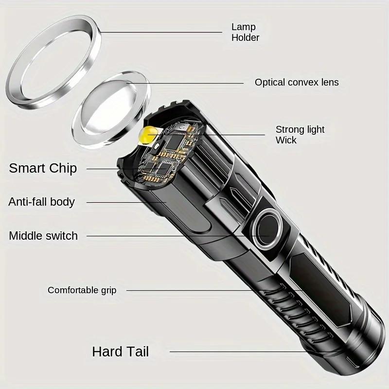 2000LM  USB Rechargeable Flashlight Telescopic Zoom Wide Beam Waterproof Torch Super Bright Emergency Flashlights