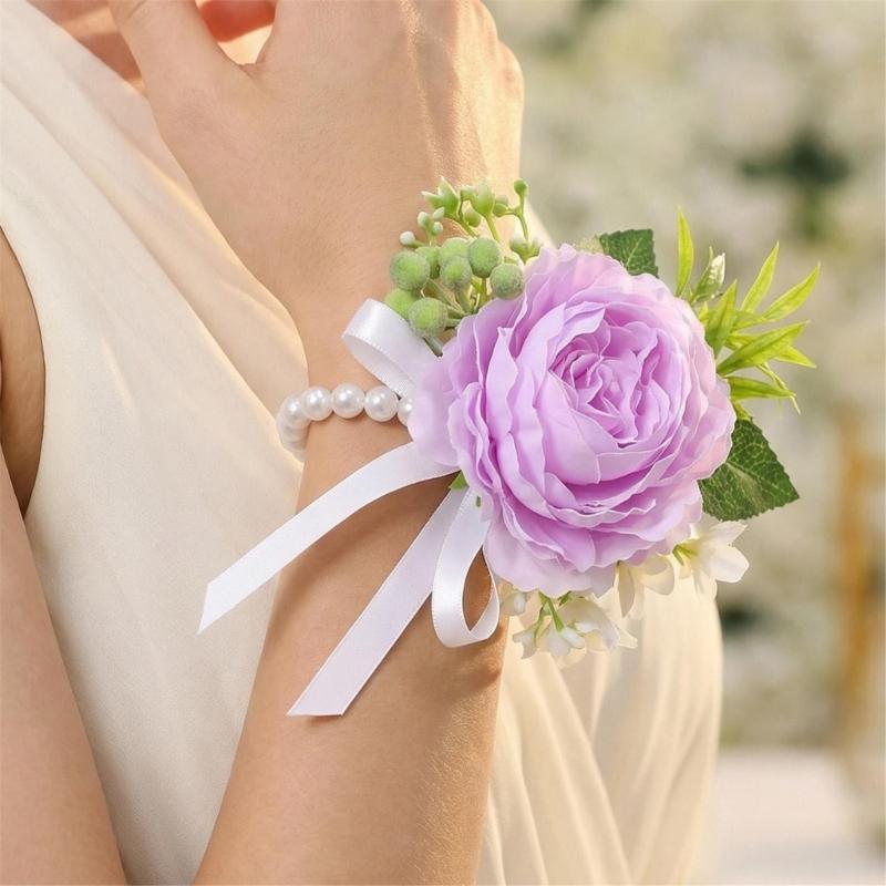 Simulated Rose Wrist Corsage Artificial Rose Wedding Boutonniere for Groom Bridesmaid Wedding Bridal Showers Proms