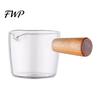 Anti-scalding Coffee Cup Milk Pitcher with Wooden Handle Mini Glass Creamer Food Grade for Espresso Small Sauce Dipping Bowl Measuring Scale Condiment