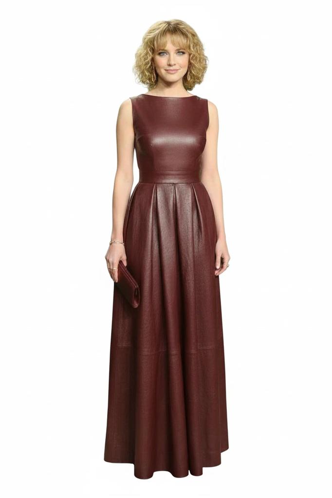 Casual Maroon Club New Women's Genuine Fit Leather Dress Handmade Stylish Design