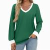 Women's Fashion Casual Long Sleeve Color Block Shirt Women's V-Neck Tops