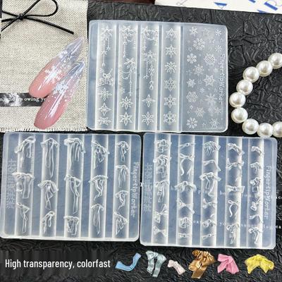 Handmade French Ribbon Bow & Snowflake Embossed Nail Art Mold for DIY Gel Carving