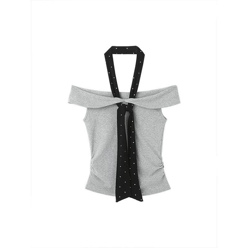 Song Jung-eun gray one-word shoulder short-sleeved t-shirt women's summer slim-fitting and thin Korean high-end temperament off-the-shoulder top