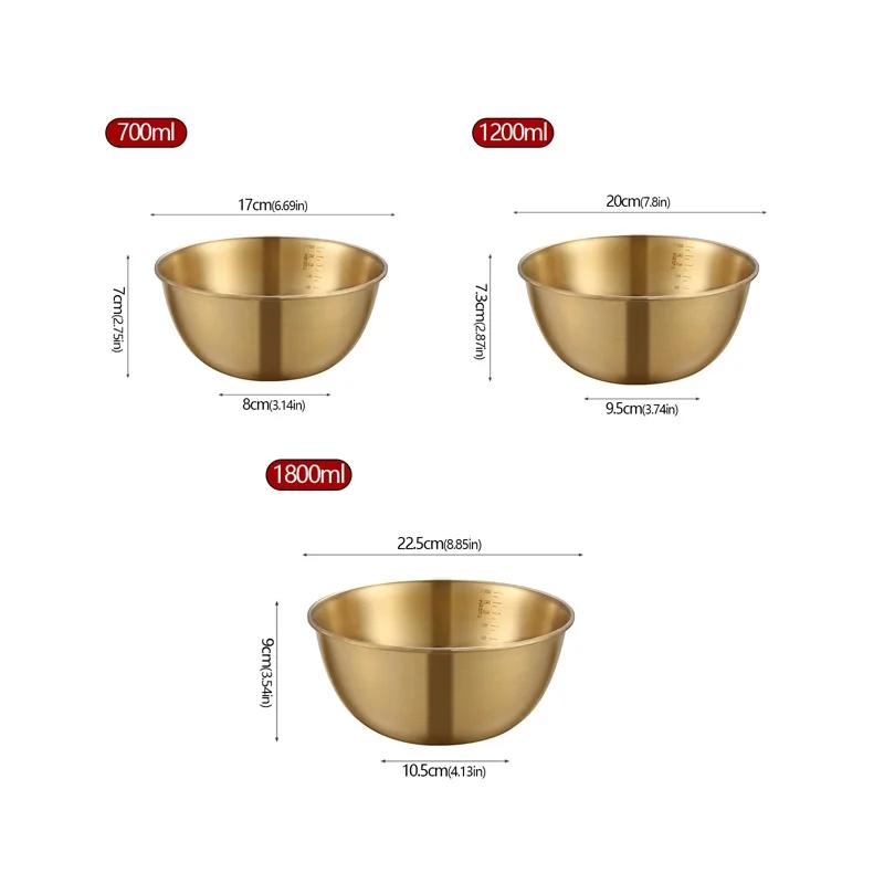 Golden Silver Salad Bowls Large Capacity Stainless Steel Korean Soup Rice Noodle Ramen Bowl Tableware Food Container Utensils