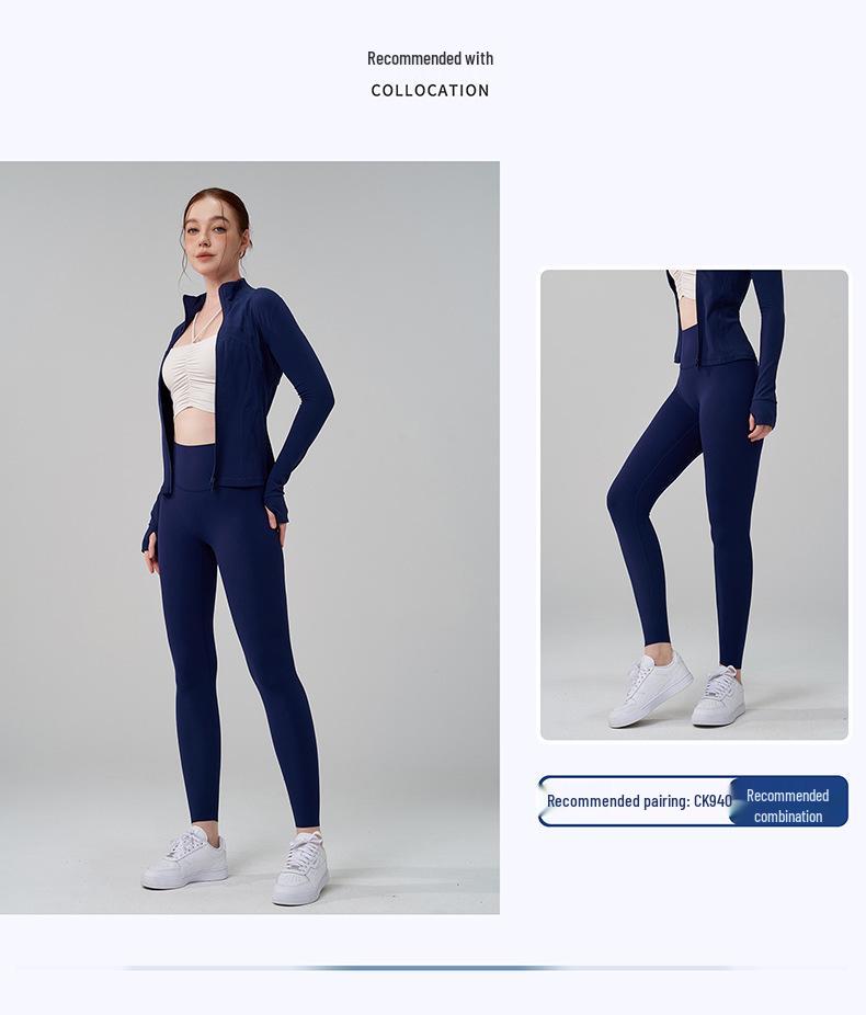 Women's High Neck Spliced Running Jacket: Slimming, Thickened Fitness Wear with Thumb Holes for Autumn/Winter