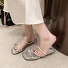 Fashion versatile and comfortable one-word slippers women's summer 2025 new rhinestone open-toed French temperament women's summer outer wear