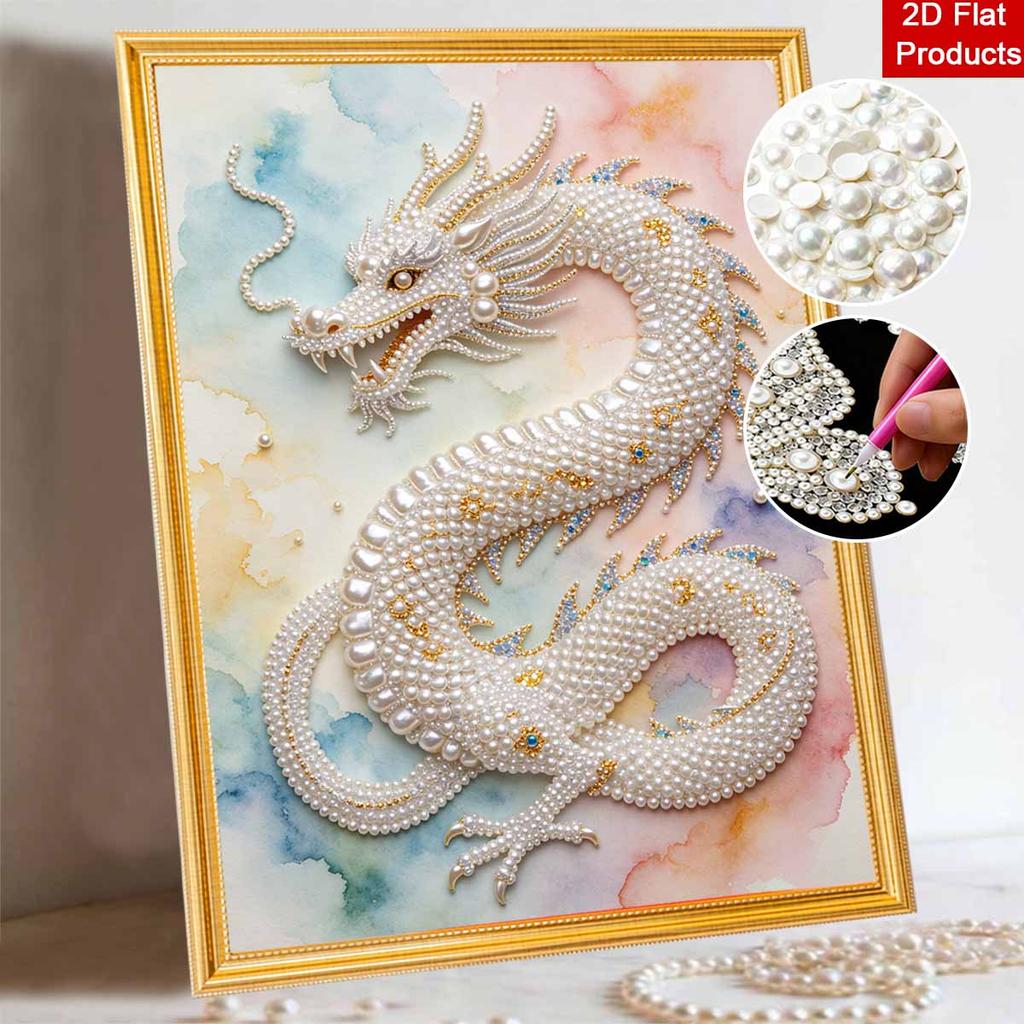 5D Pearl Kit Majestic Dragon Pattern DIY Rhinestone Art Relaxing Handmade Ornament Home Wall Desktop Decoration for Beginners