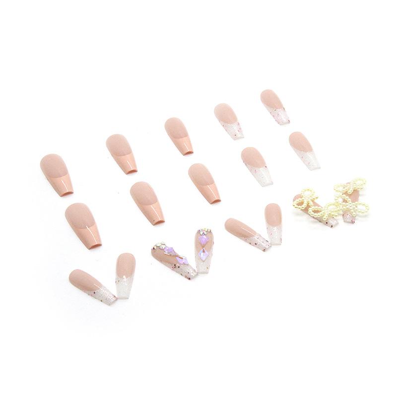 Spice Girl Ins Pneumatic Diamond Pearl Bow Wear Nail Shiny Glitter French Nail Art Fake Nails