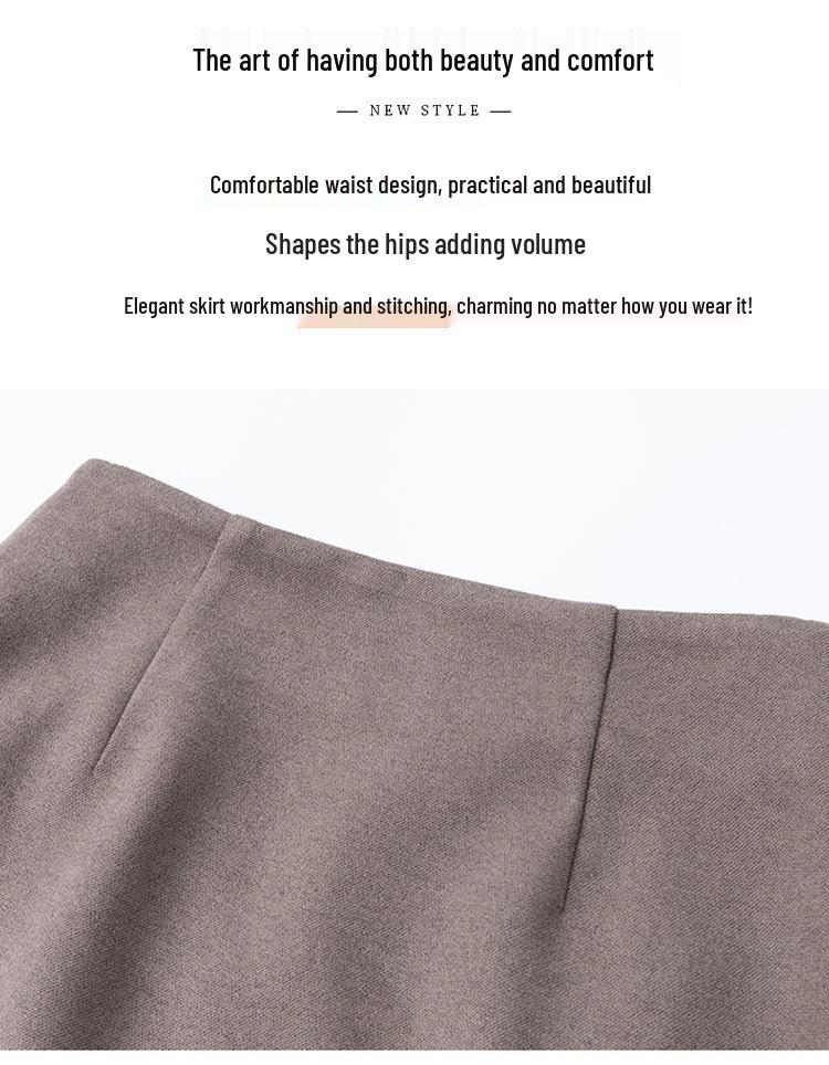 A-line High-Waisted Wool Blend Midi Skirt for Women - Slimming, Hip-Hugging, Thigh-Covering, Autumn/Winter 2025 Style.