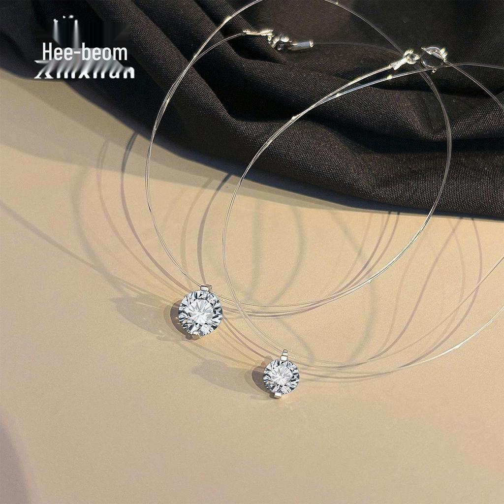 S925 Sterling Silver Moissanite Mermaid's Tear Necklace - Elegant Invisible Fishing Line Design for Women