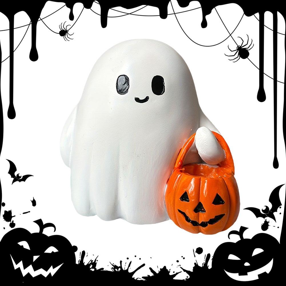 Halloween Ghost Figurine with Pumpkin Spooky Resin Ghost Statue Cute Ghost Figurine for Halloween Decorations Home Decor