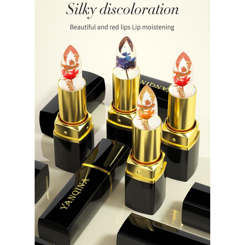Farbwechselnder Lippenbalsam, Temperatur-Lippenstift, natürlich, langlebig, wasserfest, Kristallblumen-Gelee-Lippenstift-Make-up