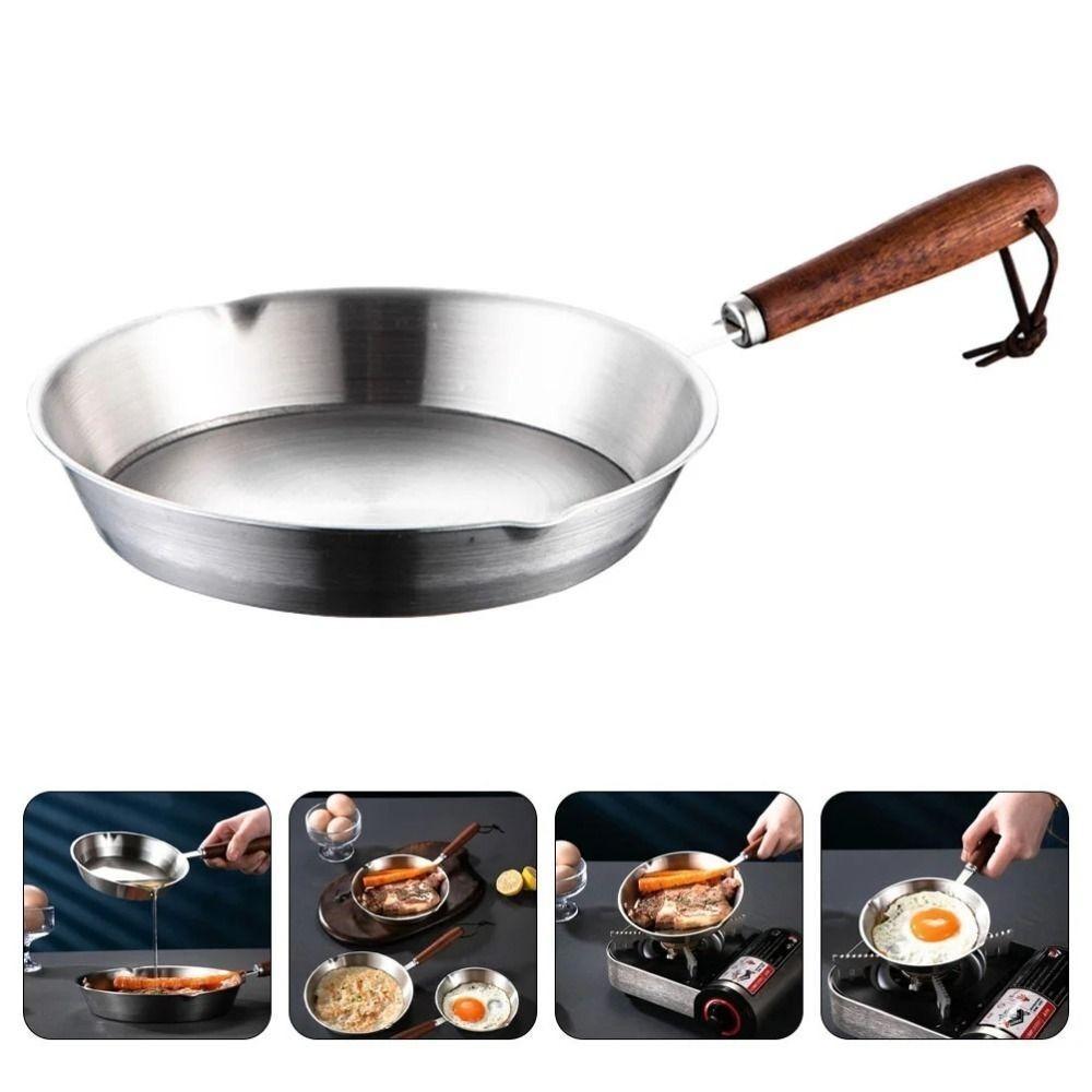 304 Stainless Steel Open Skillet Wooden Handle Butter Heating Pan New Frying Pan  Kitchen Supplies