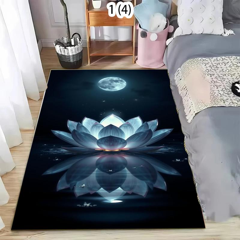 Moon Lotu Flower Area Rug Blue Celestial Butterfly Starry Night Floor Carpet Bathroom Non Slip Carpet Washable Floormat Doormat 40X60cm
