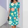 Elegantes Kurzarm 3D-Druckkleid Strand Sommer Midi-Kleider