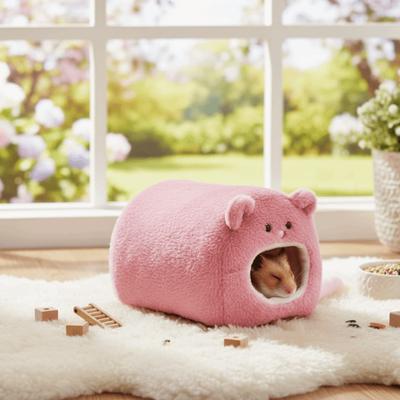 Cartoon Bear Shape Hamster Warm Bed Cozy Cute Pet Sleep Nest Fleece with Mat Small Pet House Small Pet