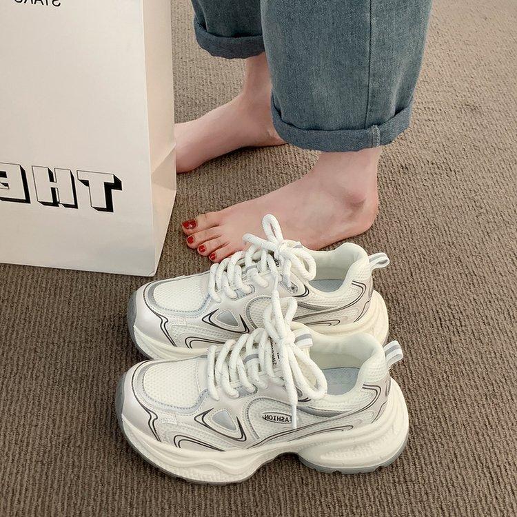 Daddy Shoes Women's Summer 2025 New Thin Versatile Thick-soled Breathable Mesh Shoes Lightweight Casual Sports Shoes