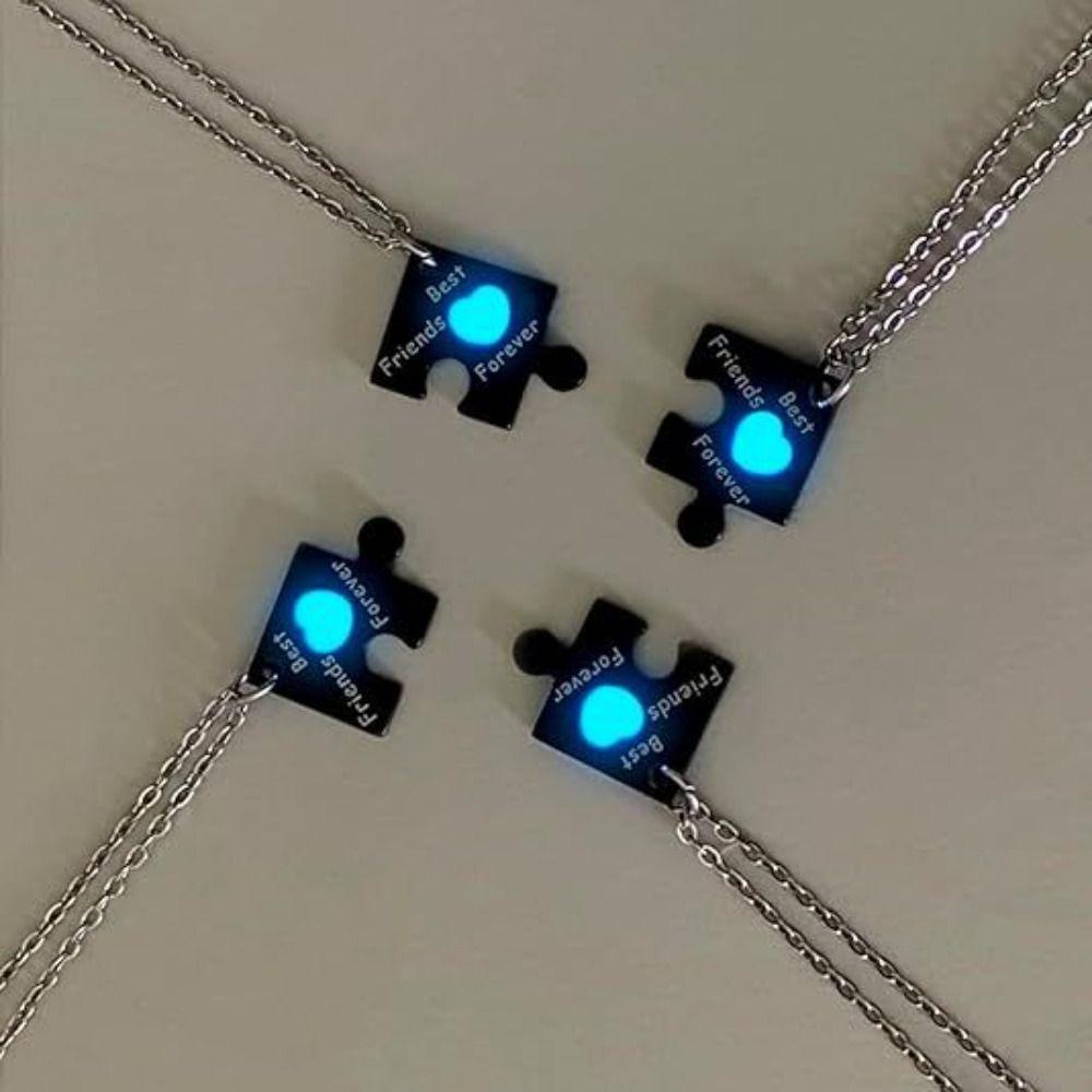 4pcs Stainless Steel Patchwork Sister Necklace Neck Chain Friends Forever Necklace  Birthday Gift