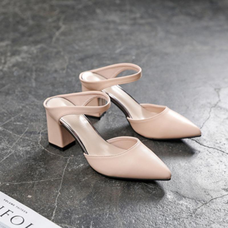 

Сандалии на толстом каблуке с острым носком. Модная и универсальная рабочая обувь. 38 абрикосовый