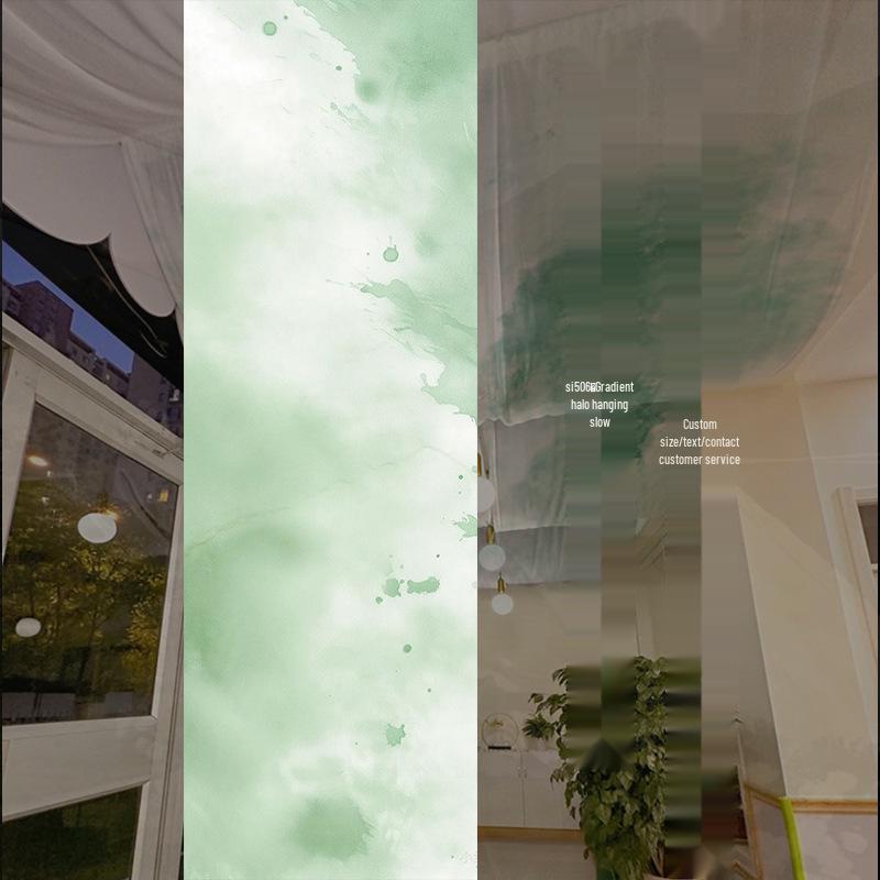 Chinese Ancient-Style Gradient Green Gauze Curtain for Ceiling Decor and Weddings