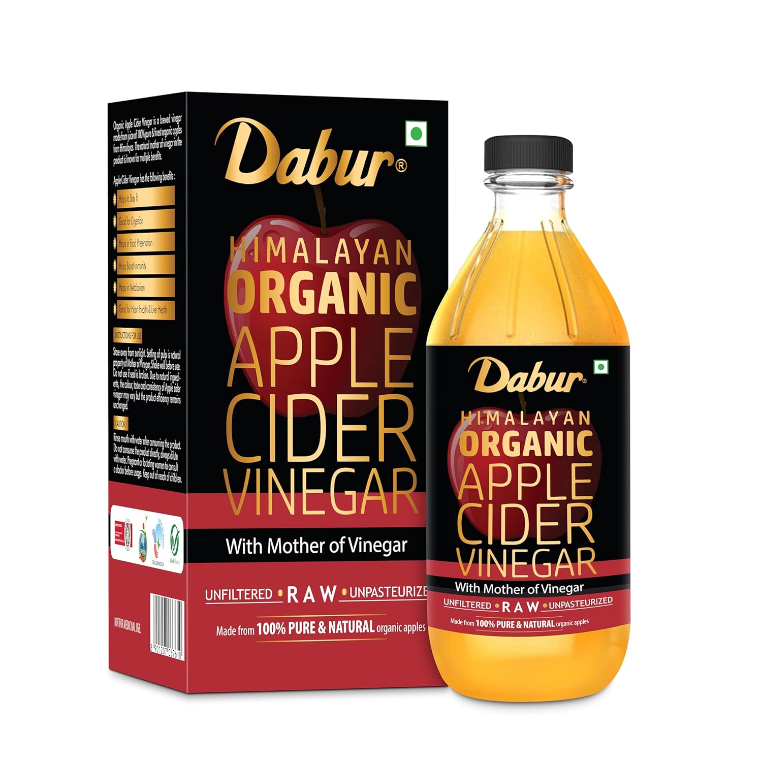 

Dabur Гималайский органический яблочный уксус 500 мл Сырой нефильтрованный С маткой