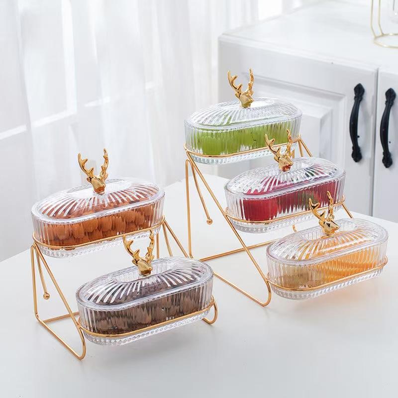 3D Design Serving Bowl Serving Tray Organizer Elegant 3-Tier Dried Fruit Nut Display Tray With Stylish Elk Lid Nordic For Fruits