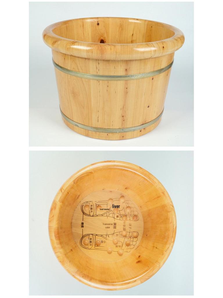 Cedar Wood Foot Bath Basin with Acupoint Massage - Household Wooden Soaking Bucket
