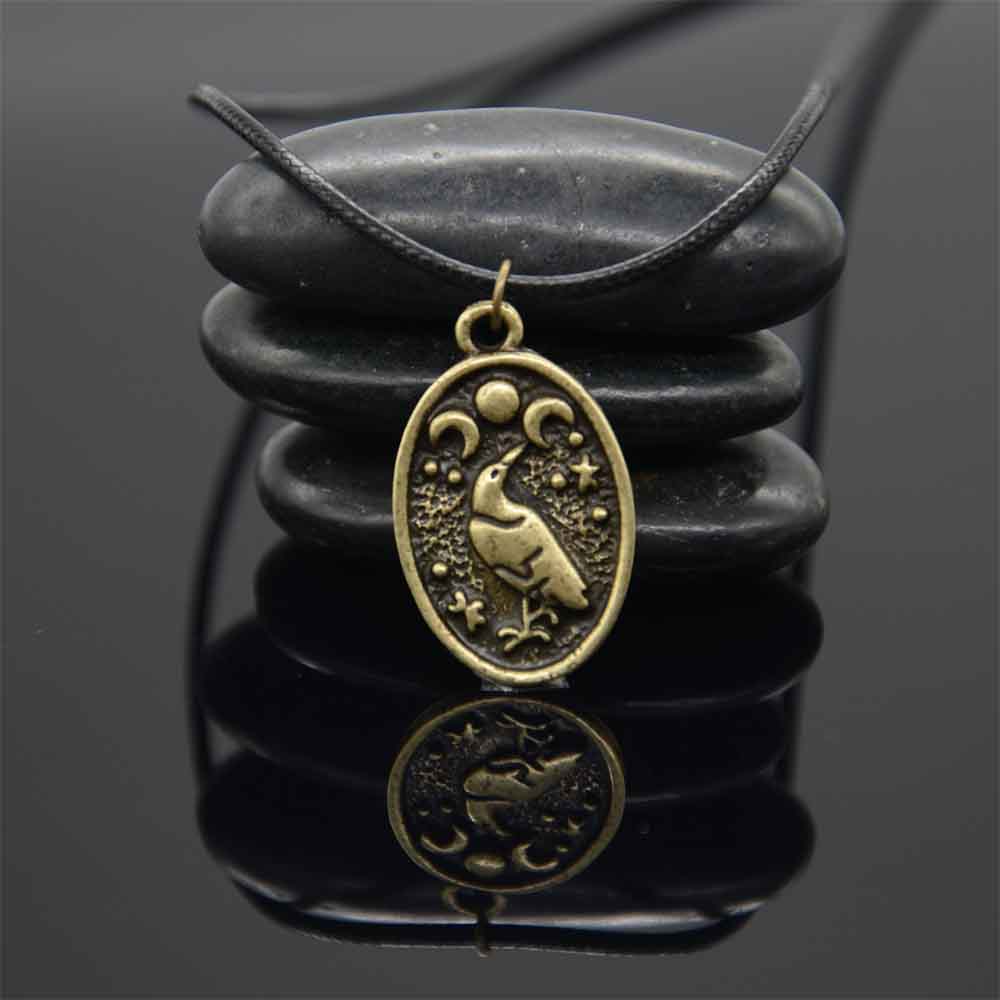 Wicca Dreifachmond Göttin Wikinger Schmuck Odin Rabe Amulett Pentagramm Wicca Heidnisch Mond Halskette Männer Frauen Schmuck