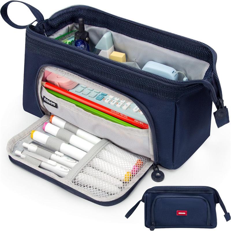 1Pcs Minimalist Student Creative Stationery Storage Bag Large Capacity Pencil Case With Pen Holder Label