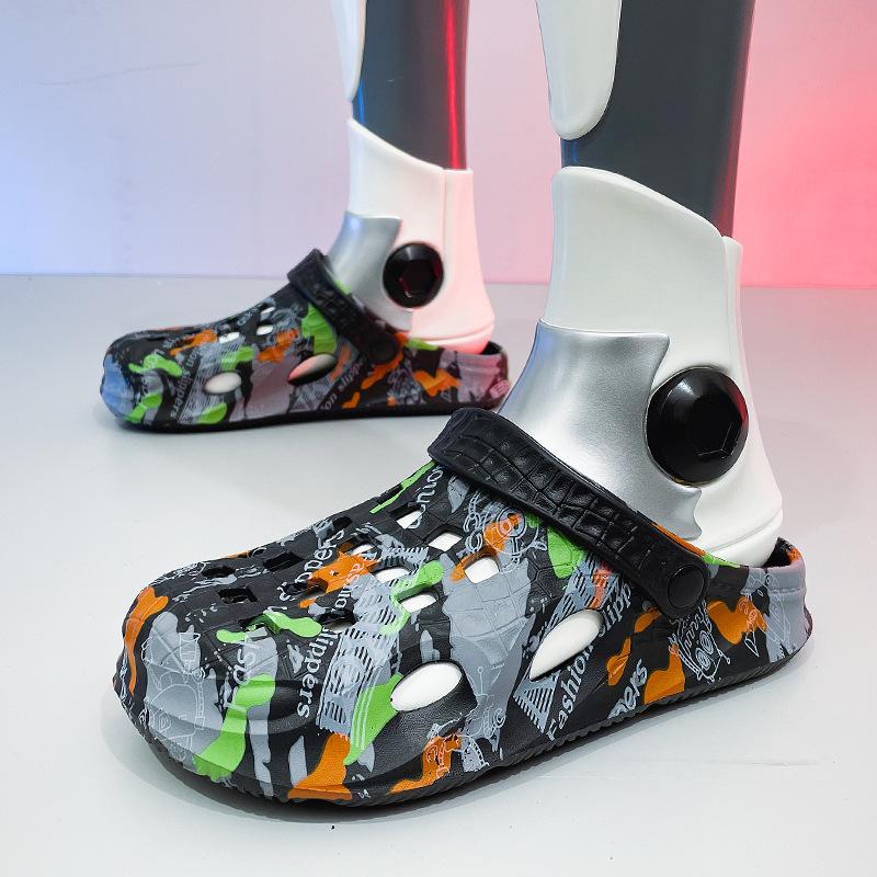 Internet Celebrity Hole Shoes Men'S Wear Thick-Soled Non-Slip Slippers Bag Head Hollow Dual-Purpose Beach Sandals Men