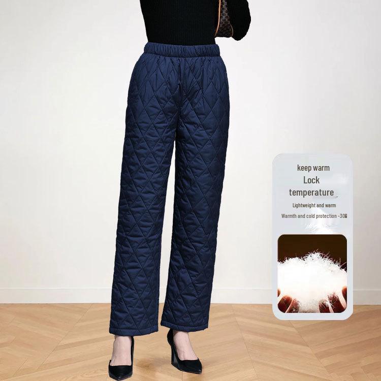 

Женские хлопковые брюки с высокой посадкой и широкими штанинами - Большой размер, Теплые, Плотные для осени/зимы 2025 3XL [75-82 kg] темно-синий