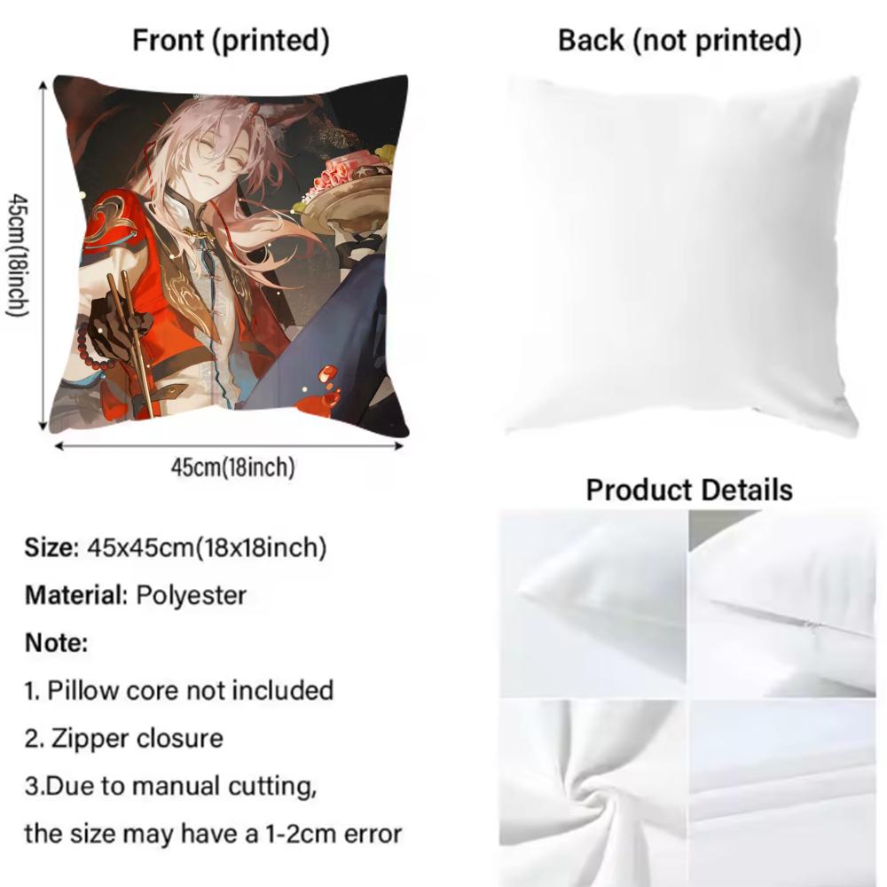 Honkai Star Rail Cushion Cover Pattern Printed Pillowcase for Living Room Sofa Cushion Cover & Bedroom Decor