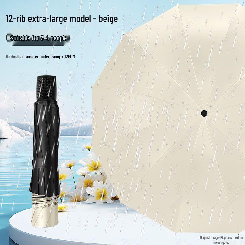 Hanyou Large 12-Rib Dual-Use Long Handle Umbrella, Apricot