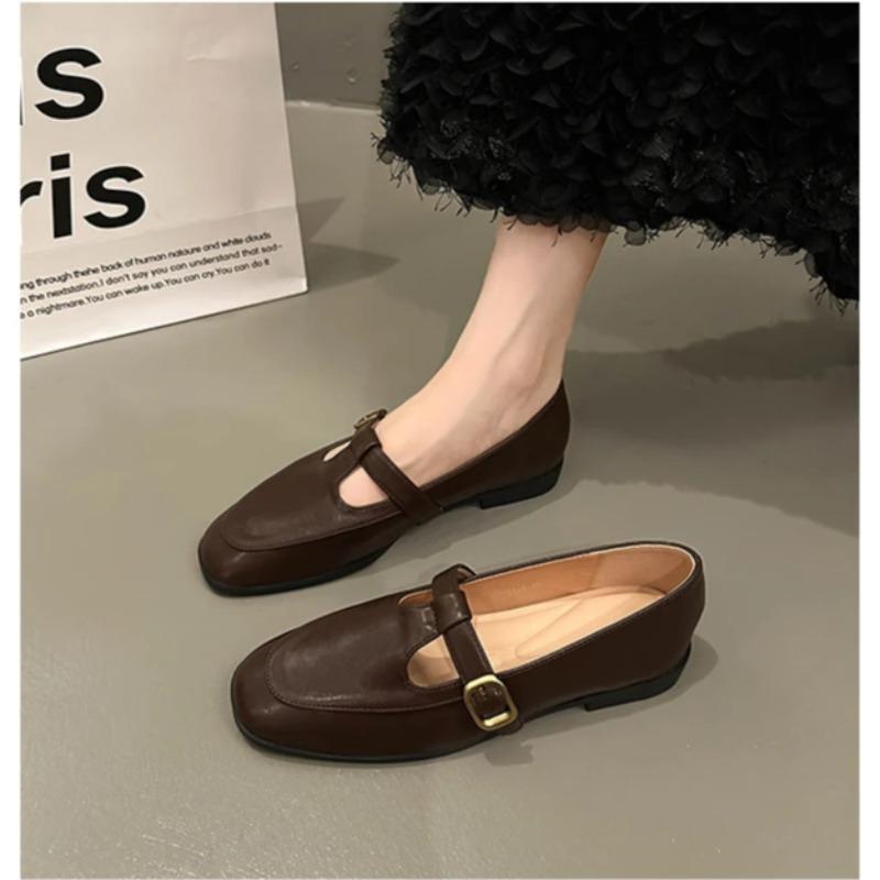 Fashion Women Loafers Ballet Dance Buckle Shoes Slip On Cross Strap Black Flat Low Heels Autumn Spring Dress Mary Jane Pumps