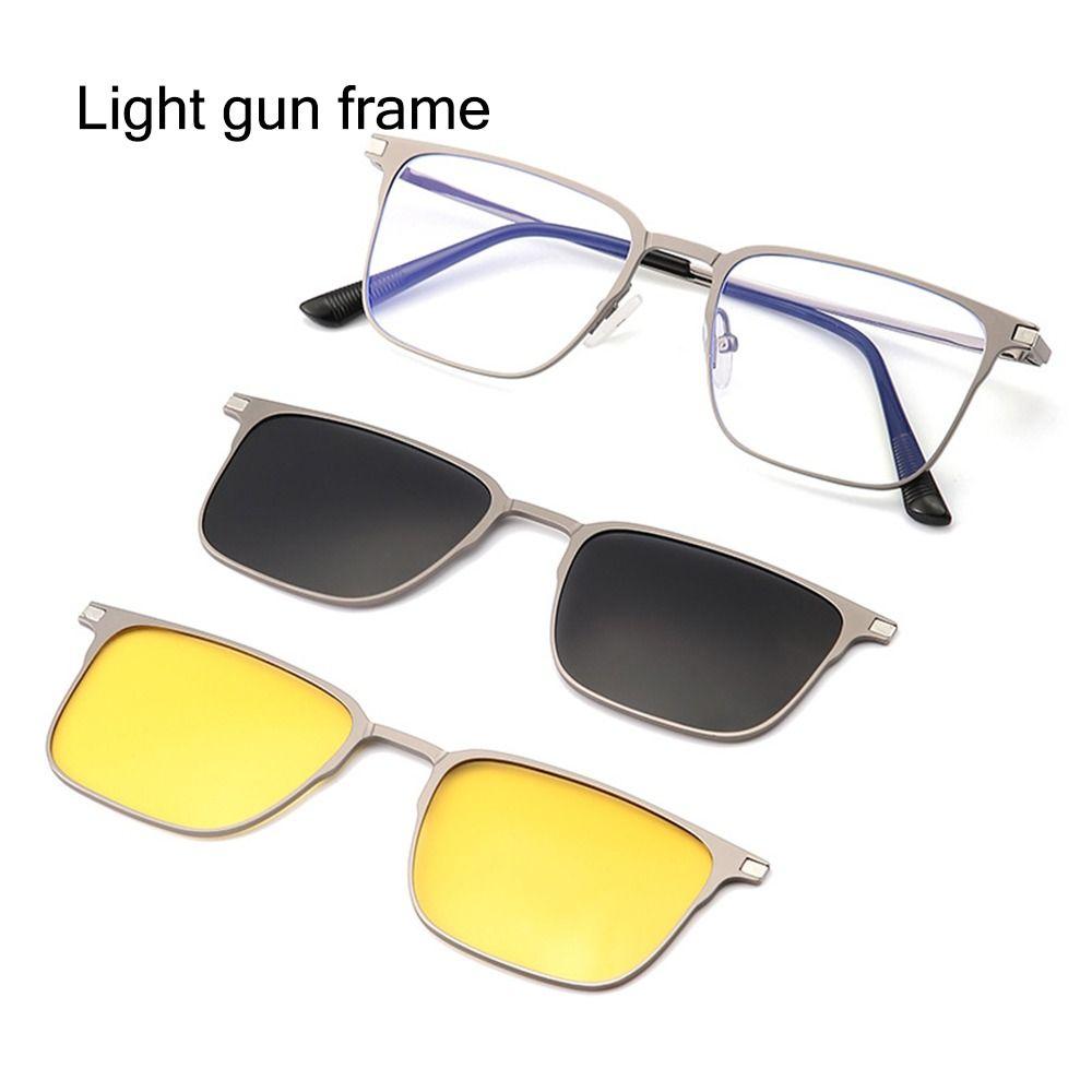 Metal Computer Glasses Night Vision Anti-Blue Light Glasses 3 In 1 Glasses Set with Magnet Clip On Sunglasses Lenses Polarized