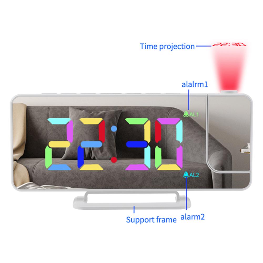 Projection Alarm Clock Digital Mirror Clocks with 180 degrees Rotatable Projector RGB Color Digital LED Display 6 Display Brightness Dual Alarm