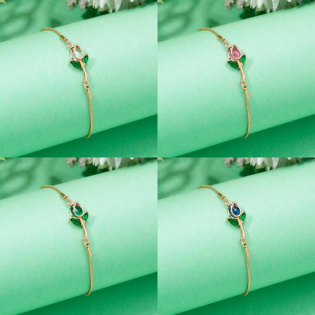 Elegant Tulip Flower Bracelet For Women With Copper Chain And Sparkling Stones