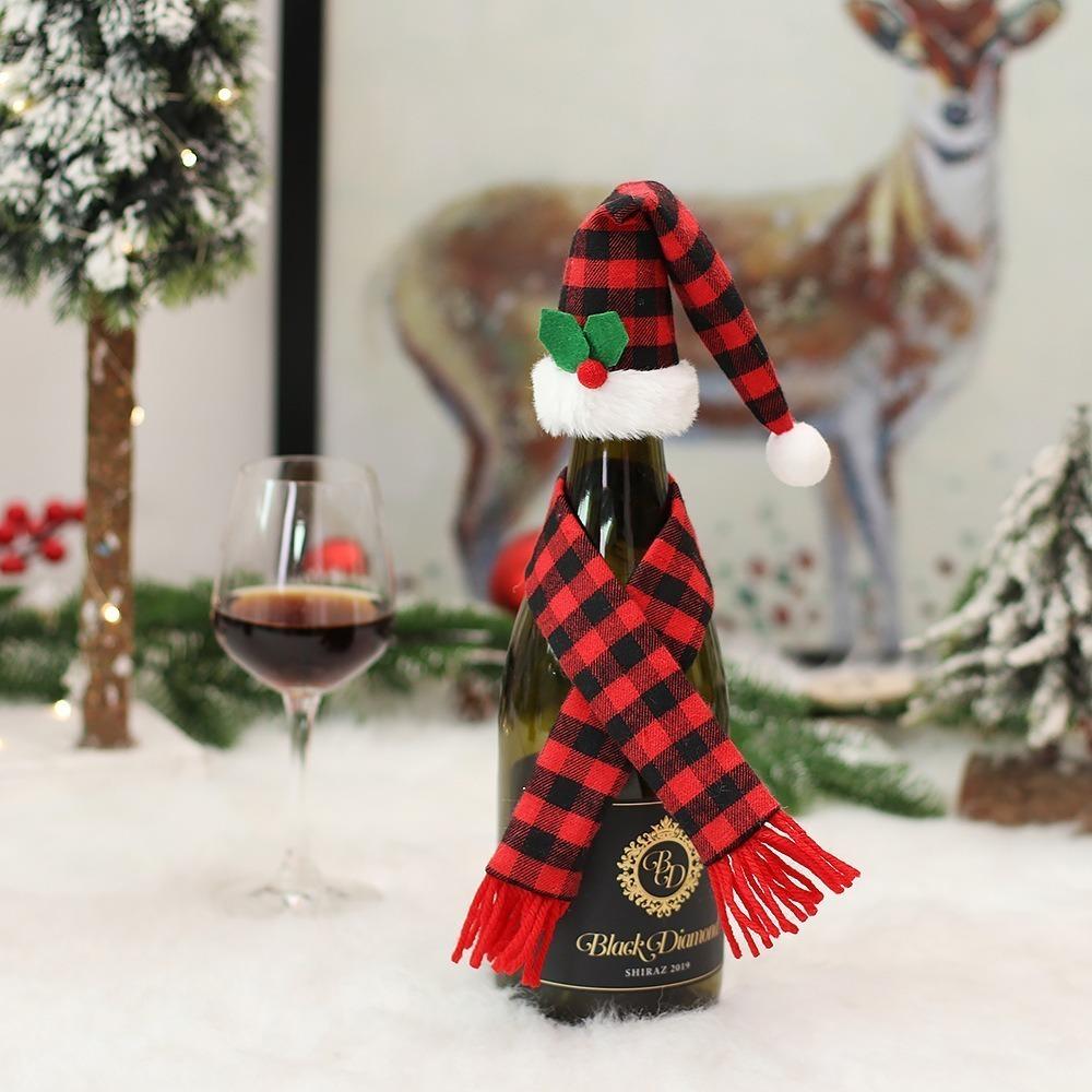 Table Decorations Christmas Wine Bottle Cover Xmas Gift Christmas Decoration Wine Bottle Bags Red Black Mini Christmas Hat